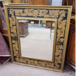 GILT FRAMED RECTANGULAR MIRROR WITH PAINTED FLORAL DECORATION,
