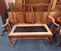 19TH CENTURY OAK TWIN CHAIR FRAME ON BLOCK FEET.