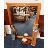 TEAK FRAMED RECTANGULAR MIRROR WITH BEVELLED EDGE,