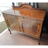 MAHOGANY SIDEBOARD WITH 2 DRAWERS OVER 2 PANEL DOORS ON QUEEN ANNE SUPPORTS,