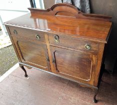 MAHOGANY SIDEBOARD WITH 2 DRAWERS OVER 2 PANEL DOORS ON QUEEN ANNE SUPPORTS,