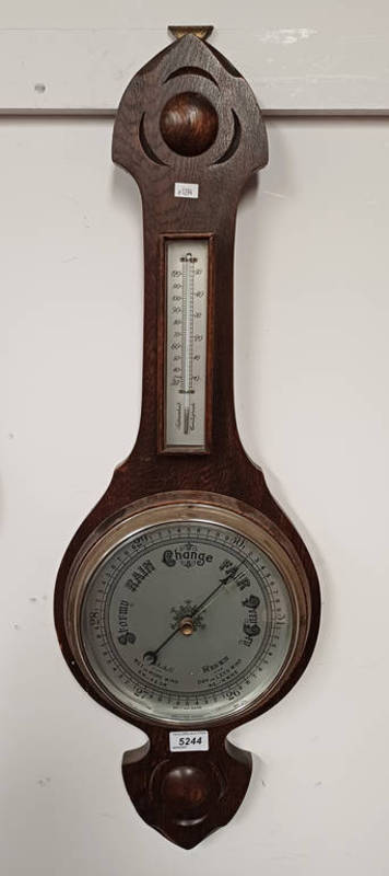 ARTS & CRAFTS STYLE OAK CASED ANEROID BAROMETER