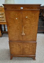 INLAID WALNUT COCKTAIL CABINET WITH 2 PANEL DOORS OPENING TO FITTED INTERIOR OVER 2 PANEL DOORS ON