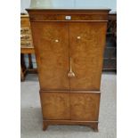 INLAID WALNUT COCKTAIL CABINET WITH 2 PANEL DOORS OPENING TO FITTED INTERIOR OVER 2 PANEL DOORS ON