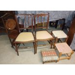 PAIR OF MAHOGANY HAND CHAIRS ON TURNED SUPPORTS, 3 TIER FOLDING CAKE STAND,