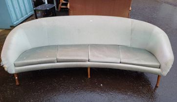 OVERSTUFFED 4 SEATER SETTEE ON TURNED TEAK SUPPORTS