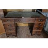 20TH CENTURY MAHOGANY TWIN PEDESTAL DESK WITH LEATHER INSET TOP & 9 DRAWERS,