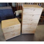 21ST CENTURY TALL BEECH CHEST OF 6 DRAWERS & MATCHING 3 DRAWER BEDSIDE CHEST.