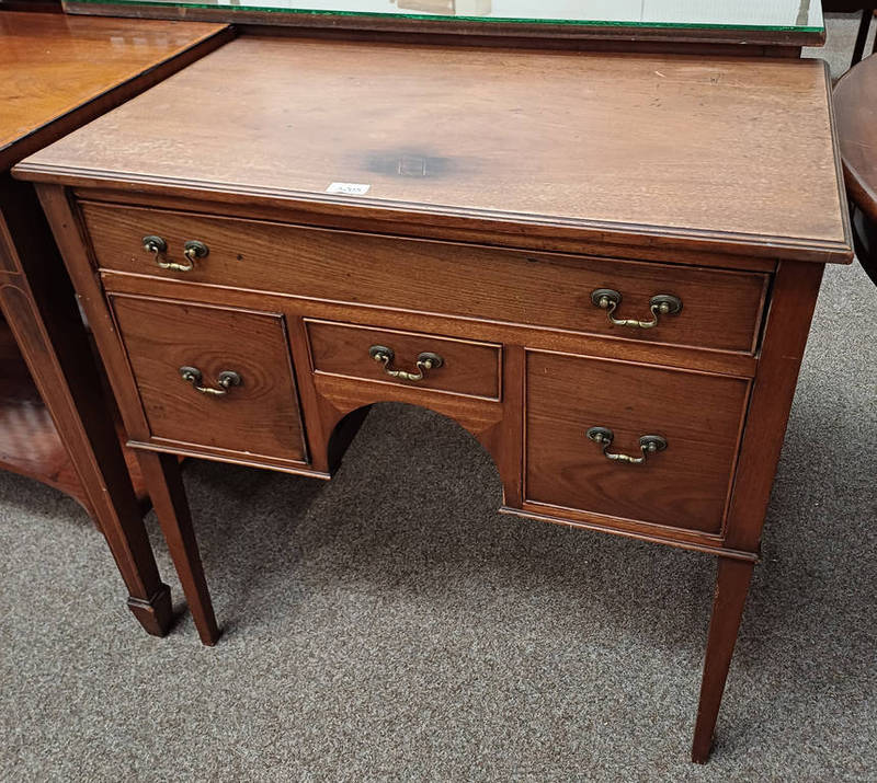 LATE 19TH CENTURY MAHOGANY LOW BOY WITH SINGLE LONG DRAWER OVER CENTRALLY SET SHORT DRAWER FLANKED