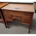 LATE 19TH CENTURY MAHOGANY LOW BOY WITH SINGLE LONG DRAWER OVER CENTRALLY SET SHORT DRAWER FLANKED