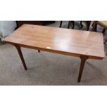 MCINTOSH TEAK RECTANGULAR COFFEE TABLE WITH 2 DRAW LEAVES ON TAPERED SUPPORTS.