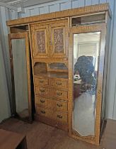 19TH CENTURY WARDROBE WITH CARVED DECORATION & 2 CENTRALLY SET PANEL DOORS OVER 2 SHORT OVER 2 LONG