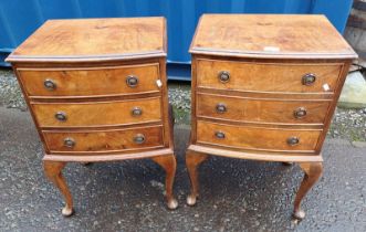 PAIR OF 20TH CENTURY WALNUT 3 DRAWER BEDSIDE CHESTS ON QUEEN ANNE SUPPORTS Condition