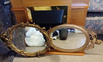DECORATIVE GILT FRAMED OVAL MIRROR & ONE OTHER MIRROR