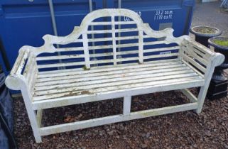 PAINTED GARDEN BENCH WITH SHAPED ARMS & BACK.