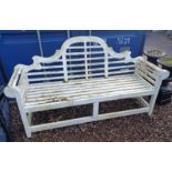 PAINTED GARDEN BENCH WITH SHAPED ARMS & BACK.