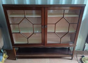 EARLY 20TH CENTURY MAHOGANY BOOKCASE WITH 2 ASTRAGAL GLASS PANEL DOORS - 139 CM TALL X 151 CM LONG
