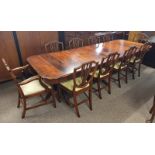 MAHOGANY TRIPLE PEDESTAL DINING TABLE & SET OF 10 MAHOGANY DINING CHAIRS INCLUDING 2 ARMCHAIRS ON