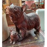 BLACK FORREST STYLE CARVED WOODEN FIGURE OF MOTHER BEAR & CUB.