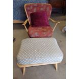 ERCOL BLONDE BEECH SPINDLE BACK ARMCHAIR & STOOL Condition Report: Both items of the