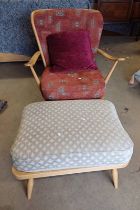 ERCOL BLONDE BEECH SPINDLE BACK ARMCHAIR & STOOL Condition Report: Both items of the