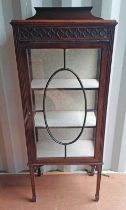 MAHOGANY DISPLAY CABINET WITH GLAZED PANEL SIDES & SINGLE ASTRAGAL GLASS PANEL DOOR OPENING TO