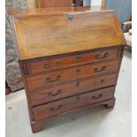 19TH CENTURY MAHOGANY BUREAU WITH FALL FRONT OPENING TO FITTED INTERIOR OVER 4 DRAWERS ON BRACKET