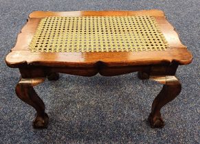 OAK DRESSING TABLE STOOL WITH SHAPED TOP WITH BERGERE PANEL SEAT ON BALL & CLAW SUPPORTS