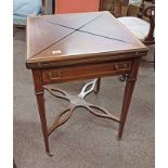 LATE 19TH CENTURY INLAID MAHOGANY ENVELOPE CARD TABLE WITH SINGLE DRAWER ON SQUARE TAPERED SUPPORTS