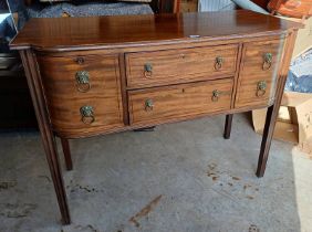 19TH CENTURY MAHOGANY SIDEBOARD WITH DECORATIVE EBONY INLAY & 2 CENTRALLY SET DRAWERS FLANKED BY 2