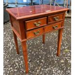 INLAID MAHOGANY LAMP TABLE WITH 2 SHORT DRAWERS OVER SINGLE LONG DRAWER ON SQUARE TAPERED SUPPORTS,