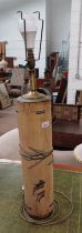 20TH CENTURY HARDWOOD TABLE LAMP WITH DECORATIVE BRASS FIXTURES MARKED INDISTINCTLY