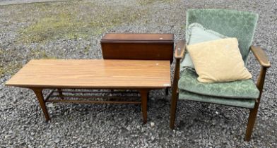 TEAK FRAMED PARKER-KNOLL ARMCHAIR, TEAK RECTANGULAR COFFEE TABLE,