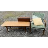 TEAK FRAMED PARKER-KNOLL ARMCHAIR, TEAK RECTANGULAR COFFEE TABLE,