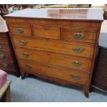 19TH CENTURY MAHOGANY CHEST OF DRAWERS WITH 3 SHORT OVER 3 LONG DRAWERS ON BRACKET SUPPORTS,