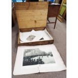 PINE BOX & CONTENTS OF VARIOUS PRINTS TO INCLUDE PORTRAITS, MILITARY SCENE,