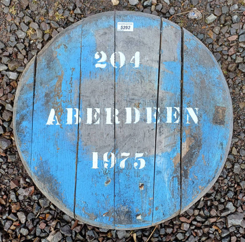 OAK WHISKY BARREL LID MARKED,