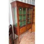 20TH CENTURY INLAID MAHOGANY DISPLAY CABINET WITH 2 GLAZED PANEL DOORS OPENING TO SHELVED INTERIOR