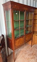 20TH CENTURY INLAID MAHOGANY DISPLAY CABINET WITH 2 GLAZED PANEL DOORS OPENING TO SHELVED INTERIOR