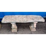 RECONSTITUTED STONE GARDEN BENCH ON 2 DECORATIVE SUPPORTS MODELLED AFTER SQUIRRELS - 40 CM TALL X