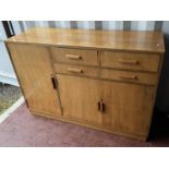 MID 20TH CENTURY OAK SIDEBOARD WITH 2 SHORT & 1 LONG DRAWER OVER 2 PANEL DOORS WITH LARGE PANEL