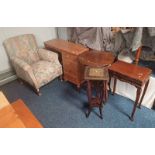 OVERSTUFFED ARMCHAIR, PINE DRESSING TABLE,