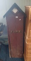 PAINTED SINGLE DOOR CABINET WITH FELT LINED INTERIOR MARKED FIRE TO FRONT - 124 CM TALL