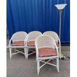 SET OF 4 PAINTED WICKER ARMCHAIRS & METAL UPLIGHTER