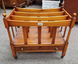 REPODUX YEW CANTERBURY WITH SINGLE DRAWER ON TURNED SUPPORTS