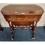 19TH CENTURY INLAID BURR WALNUT GAMES TABLE WITH FLIP UP TOP OVER SINGLE DRAWER ON DECORATIVE