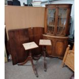 ROSEWOOD TWIN PEDESTAL DINING TABLE WITH EXTRA LEAVES AND YEW CORNER CABINET - AF