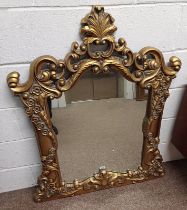 GILT OVER MANTLE MIRROR WITH FLORAL & LEAF DESIGN TO FRAME, APPROX.