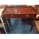 LATE 19TH CENTURY MAHOGANY WASHSTAND WITH 3/4 GALLERY TOP & 2 DRAWERS ON TURNED SUPPORTS,