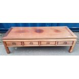 CHINESE HARDWOOD RECTANGULAR COFFEE TABLE WITH 4 DRAWERS TO SIDE - 152 CM LONG